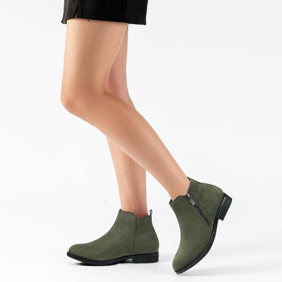 Women's Ankle Green Boots Short Flat Low Heel Dress Chelsea Casual Classic - Picture 6 of 9